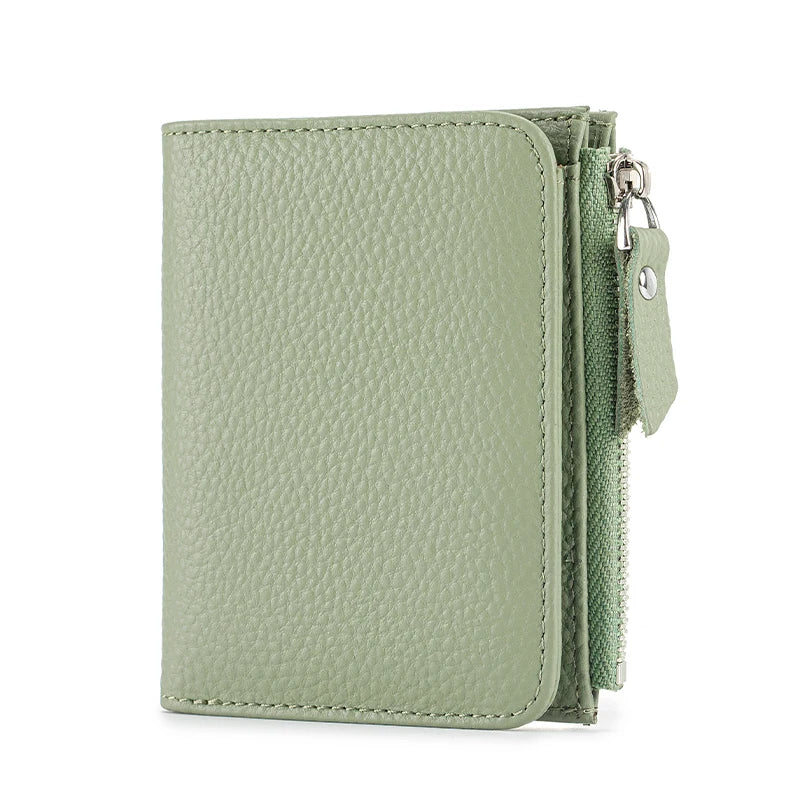 Genuine Leather Slim Short Wallet Credit Card Holder money clip wallet Zipper Coin pocket