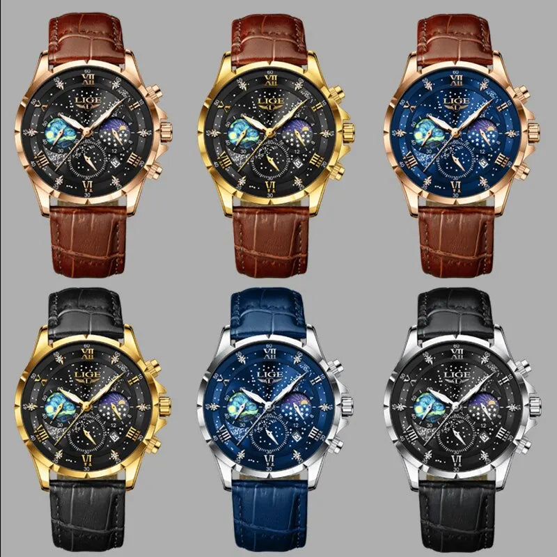 Top Luxury Brand Men Genuine Leather Sports Watche