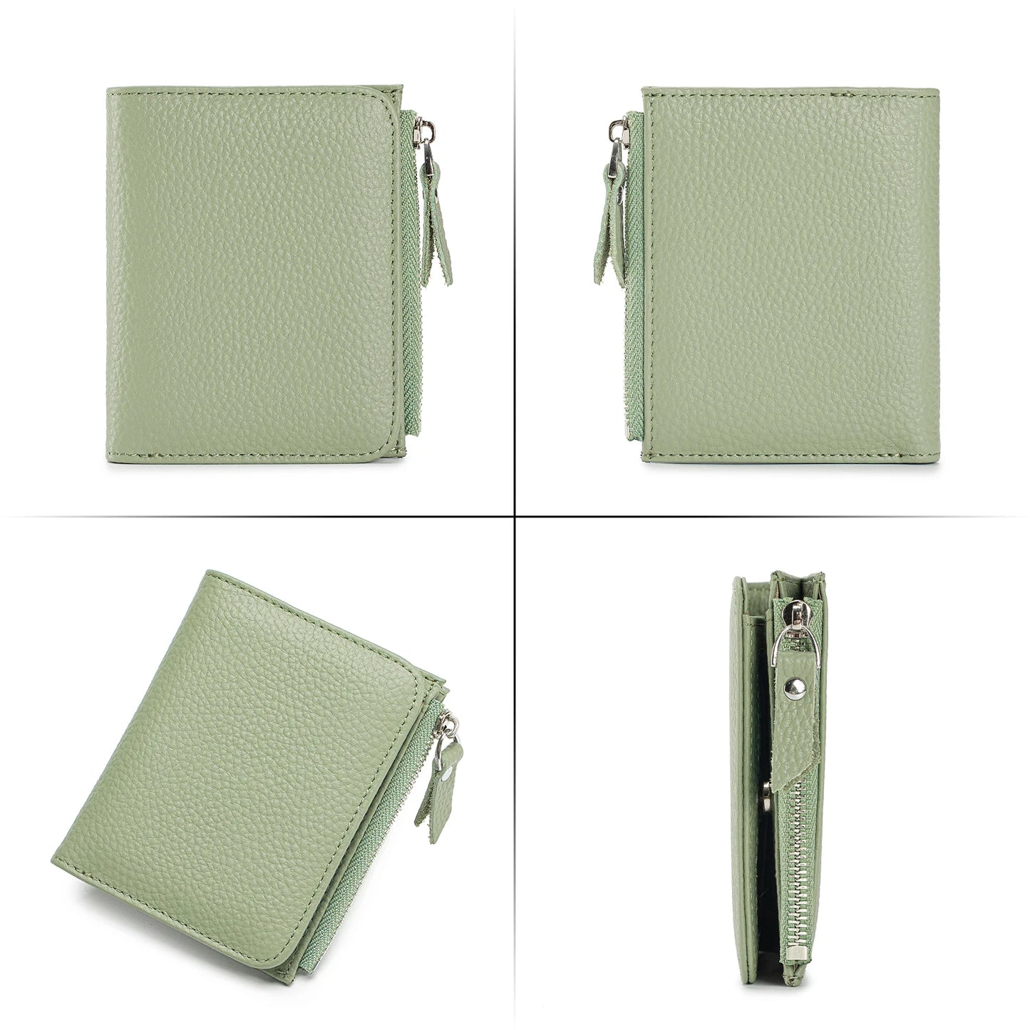 Genuine Leather Slim Short Wallet Credit Card Holder money clip wallet Zipper Coin pocket