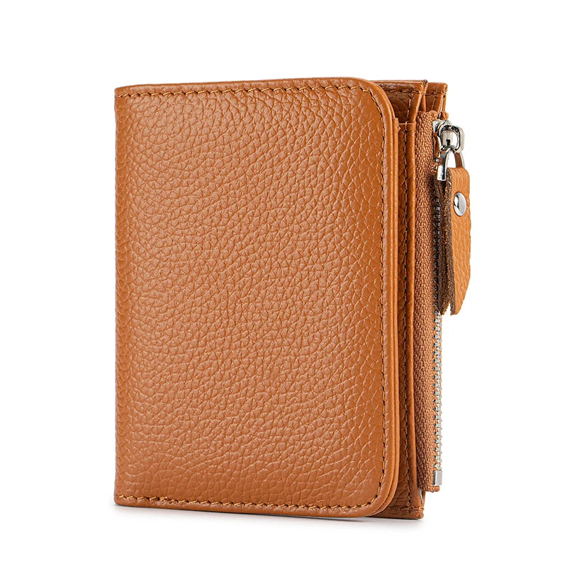 Genuine Leather Slim Short Wallet Credit Card Holder money clip wallet Zipper Coin pocket