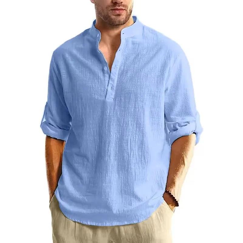 New Long Sleeve Henley Shirt Men Cotton Lightweight T-Shirts Men