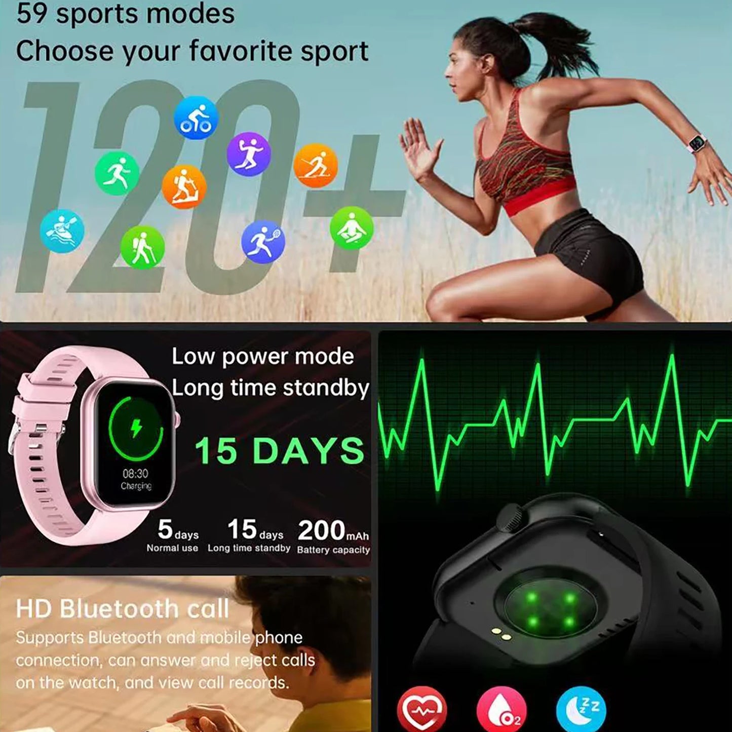 2025 New QX7 Sports Smart Watch Men Women 2.09-inch SmartWatch GPS Bluetooth