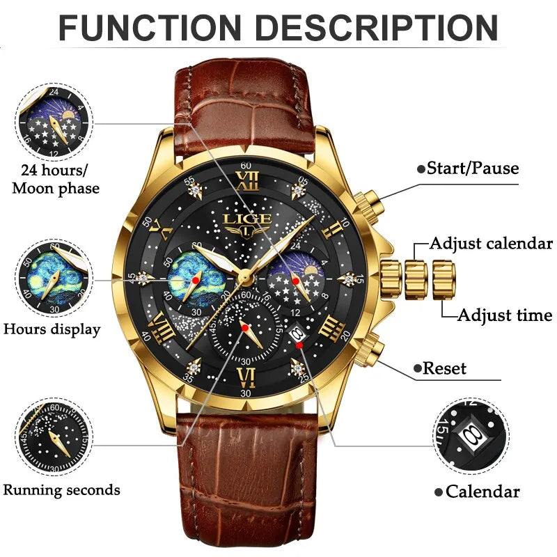 Top Luxury Brand Men Genuine Leather Sports Watche