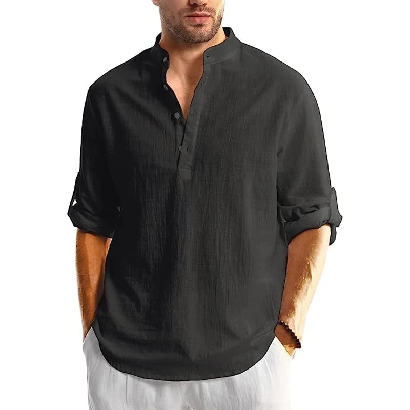 New Long Sleeve Henley Shirt Men Cotton Lightweight T-Shirts Men