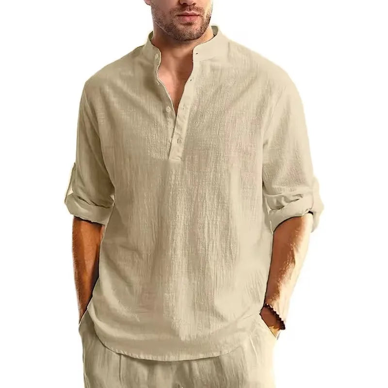 New Long Sleeve Henley Shirt Men Cotton Lightweight T-Shirts Men