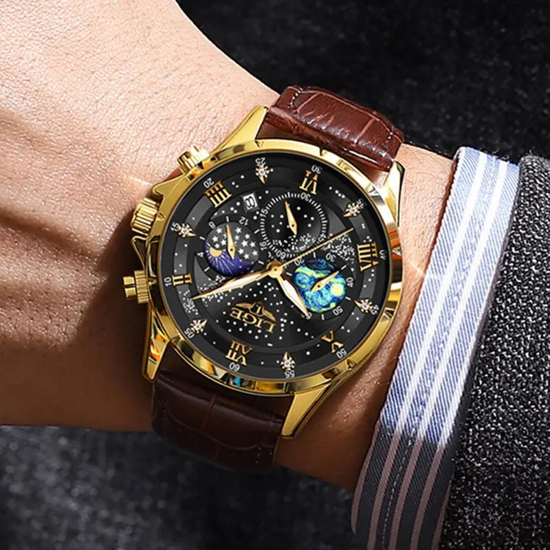 Top Luxury Brand Men Genuine Leather Sports Watche