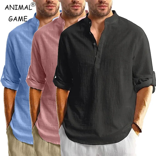 New Long Sleeve Henley Shirt Men Cotton Lightweight T-Shirts Men