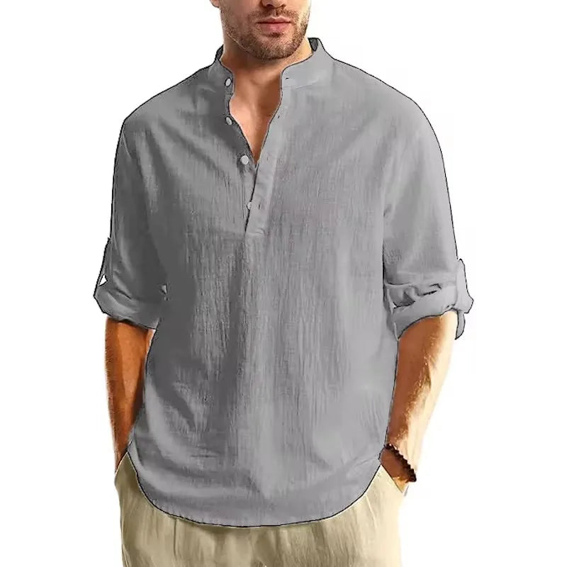 New Long Sleeve Henley Shirt Men Cotton Lightweight T-Shirts Men