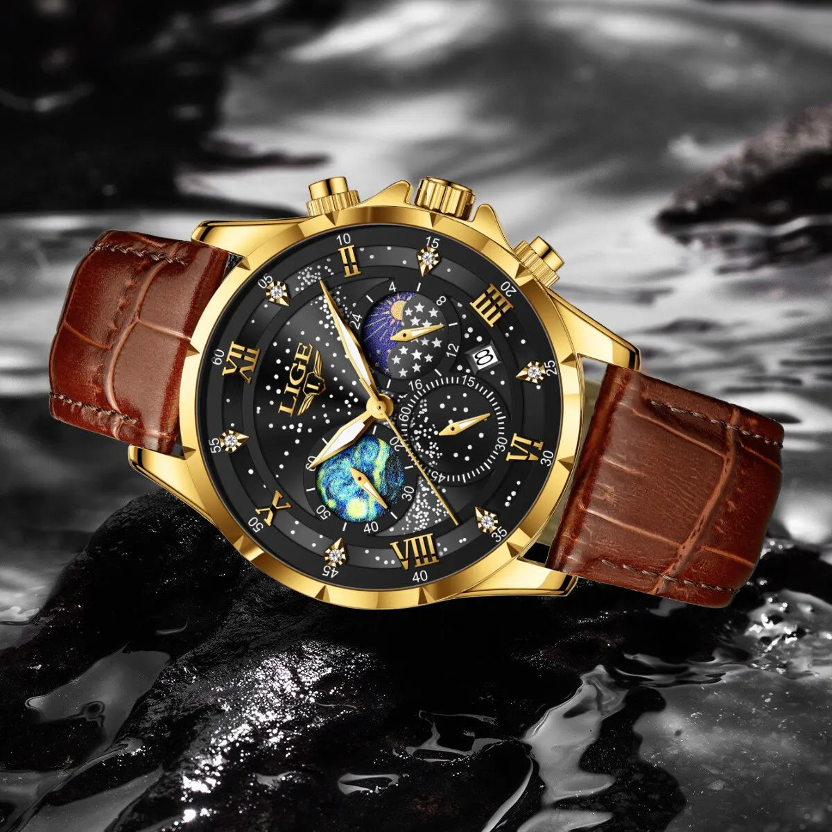 Top Luxury Brand Men Genuine Leather Sports Watche