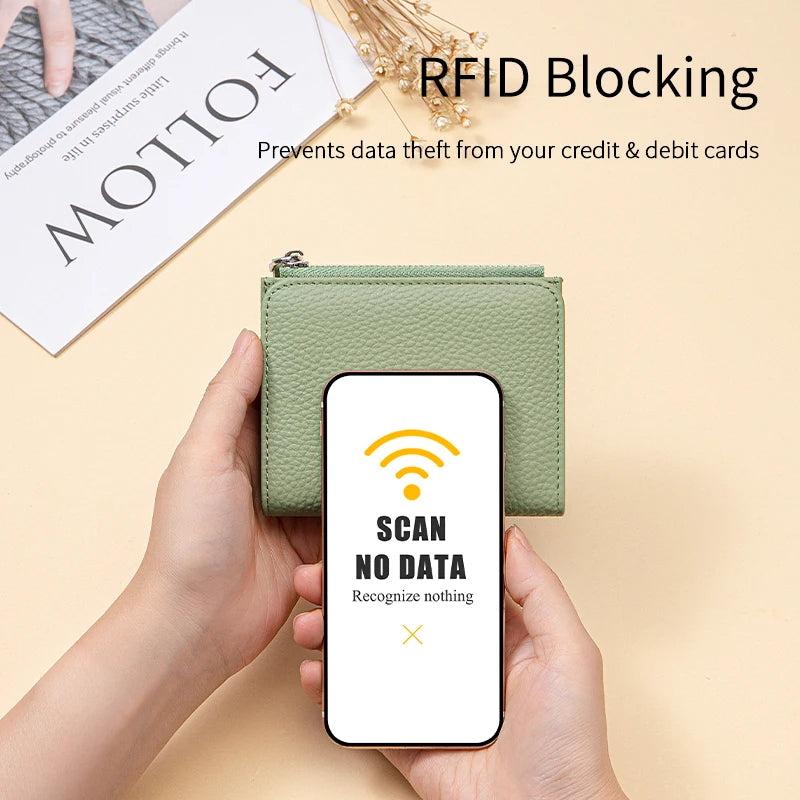 Genuine Leather Slim Short Wallet Credit Card Holder money clip wallet Zipper Coin pocket