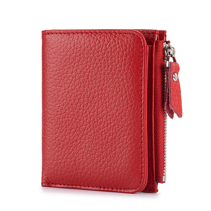 Genuine Leather Slim Short Wallet Credit Card Holder money clip wallet Zipper Coin pocket