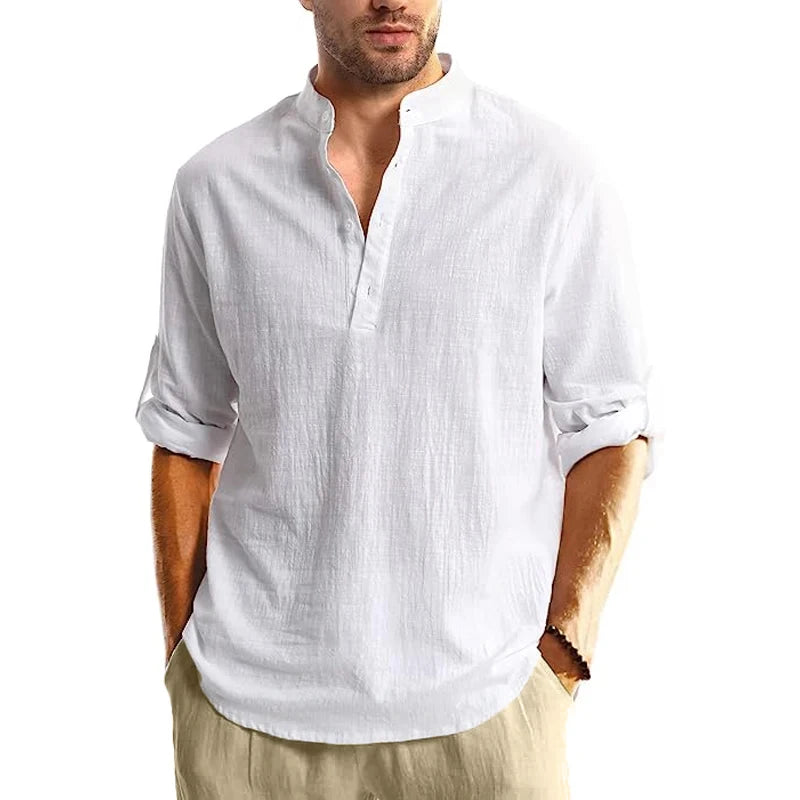 New Long Sleeve Henley Shirt Men Cotton Lightweight T-Shirts Men
