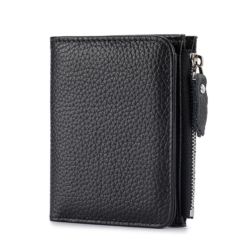 Genuine Leather Slim Short Wallet Credit Card Holder money clip wallet Zipper Coin pocket