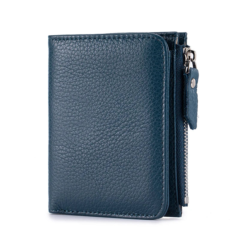 Genuine Leather Slim Short Wallet Credit Card Holder money clip wallet Zipper Coin pocket