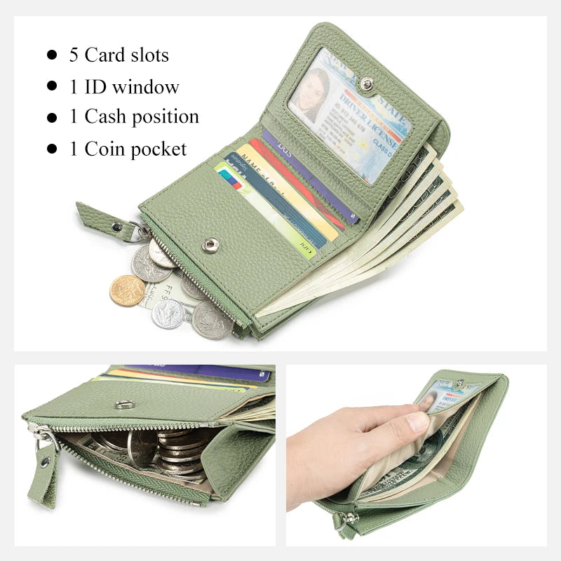 Genuine Leather Slim Short Wallet Credit Card Holder money clip wallet Zipper Coin pocket