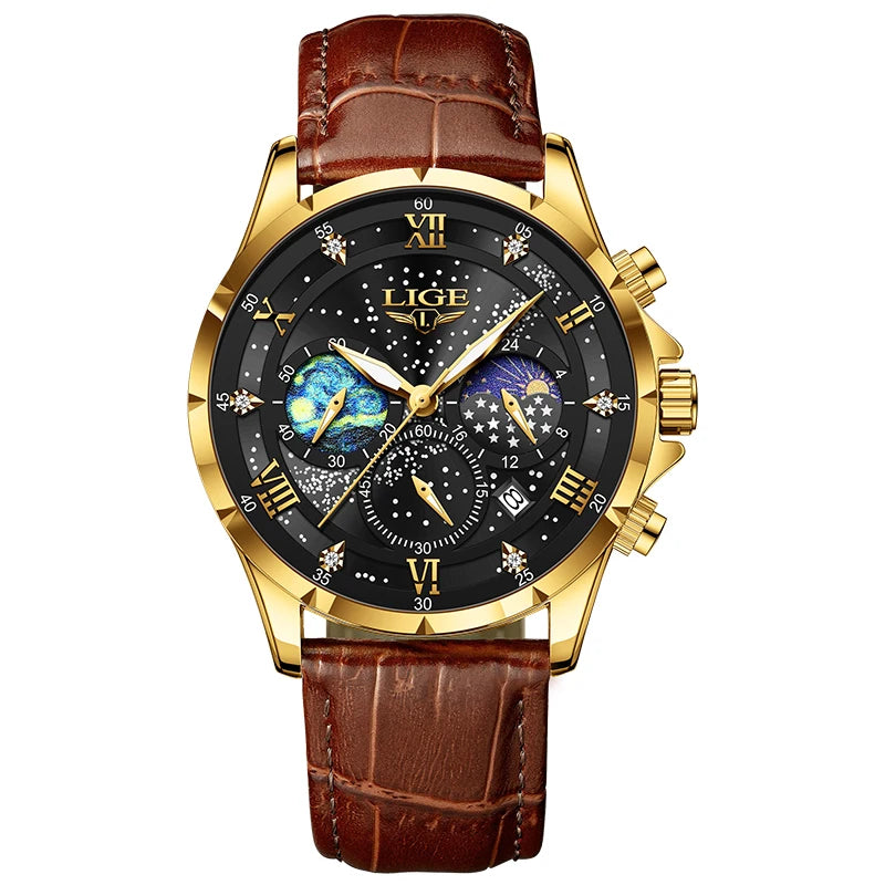 Top Luxury Brand Men Genuine Leather Sports Watche