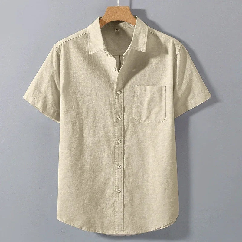 Men's summer short-sleeved solid color lapel oversized T-shirt,