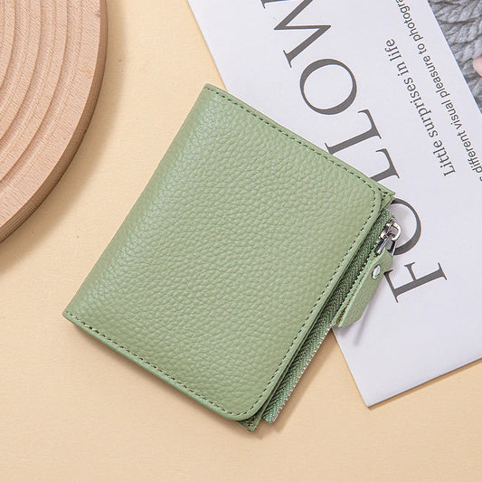 Genuine Leather Slim Short Wallet Credit Card Holder money clip wallet Zipper Coin pocket