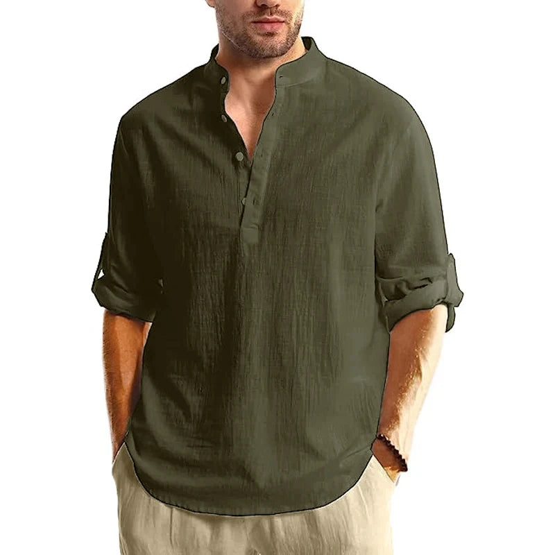 New Long Sleeve Henley Shirt Men Cotton Lightweight T-Shirts Men