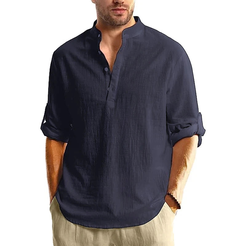 New Long Sleeve Henley Shirt Men Cotton Lightweight T-Shirts Men