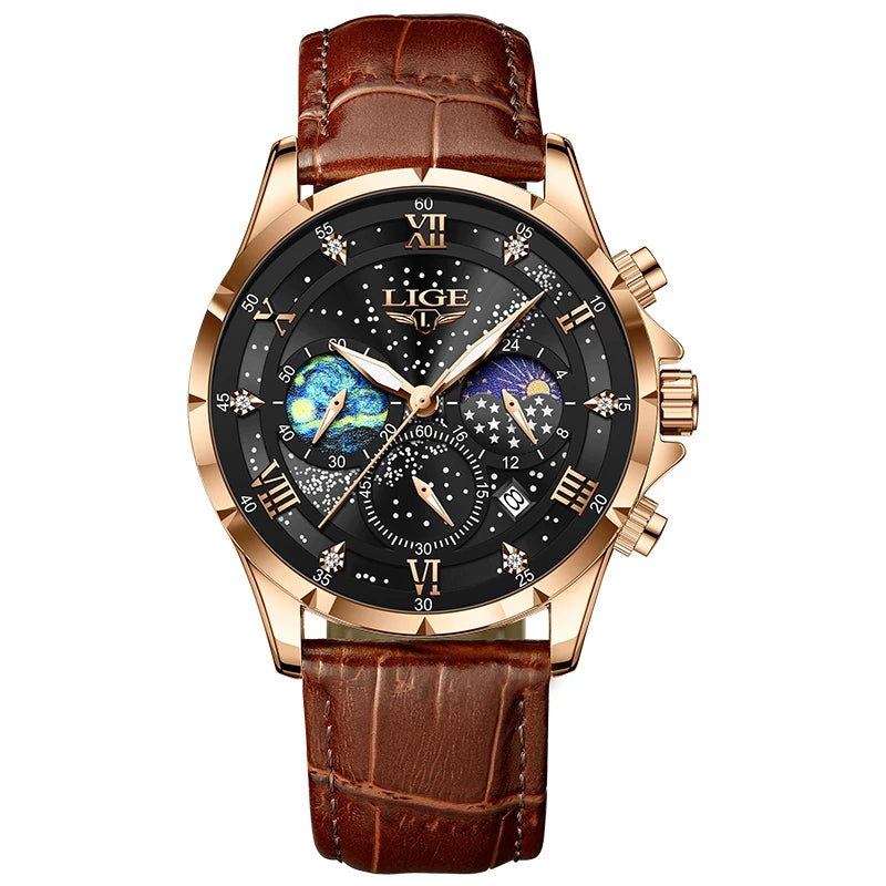 Top Luxury Brand Men Genuine Leather Sports Watche