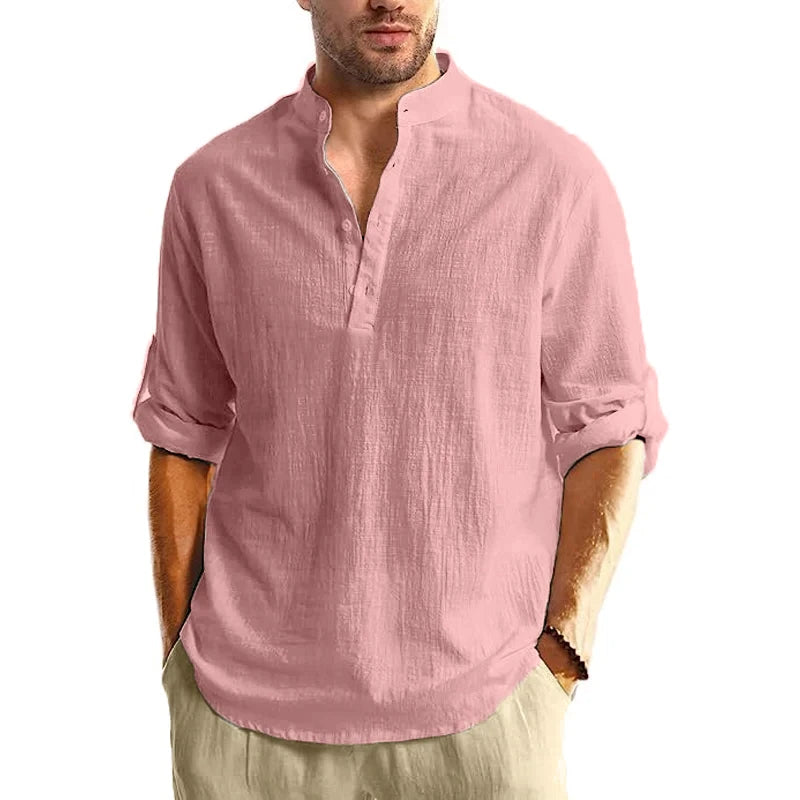 New Long Sleeve Henley Shirt Men Cotton Lightweight T-Shirts Men