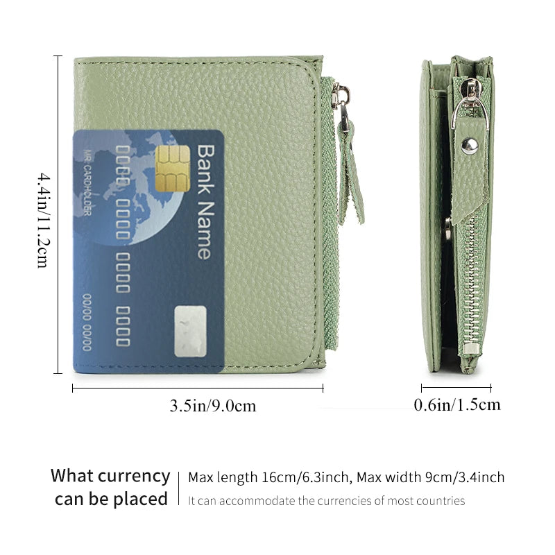 Genuine Leather Slim Short Wallet Credit Card Holder money clip wallet Zipper Coin pocket